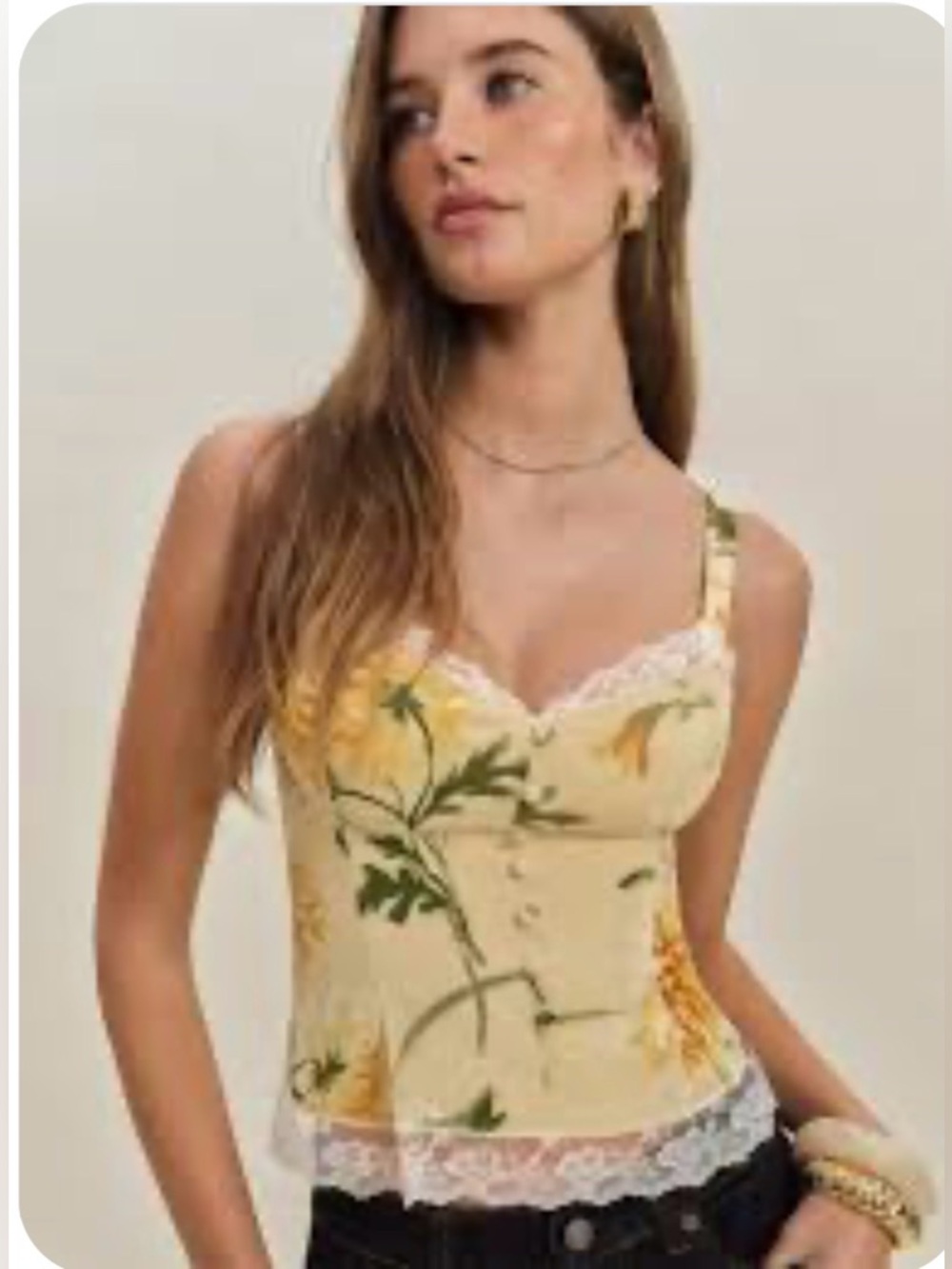 🤩NWT🤩 Reformation Lisette Top features Floral Lace-Trim Yellow Cami Top